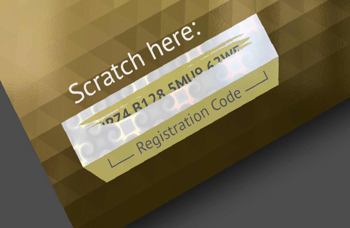Innovative Loyalty Cards & Bonus Cards: Scratch-Off Effects for Brand Identity Golden bonus card with scratch-off decoration