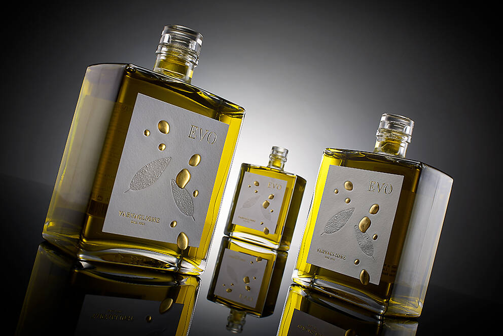 Luxurious food labels on olive oil bottles