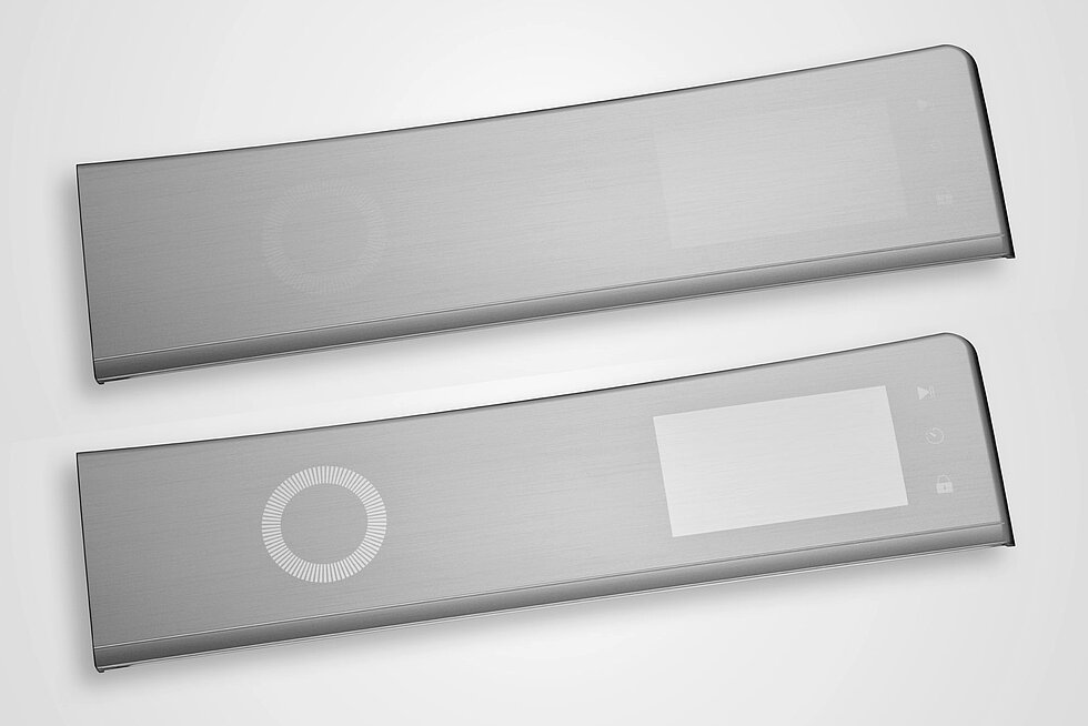 Stylish & Hygienic: KURZ Designs for Household Appliances Injection Molding Front and back of a plastic control panel with chrome finish by KURZ