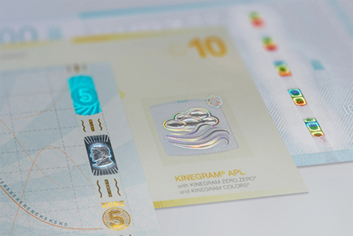 Windows, Security Threads, Guilloche, and More Aid Banknote Authentication Banknotes with embedded KINEGRAM® security features