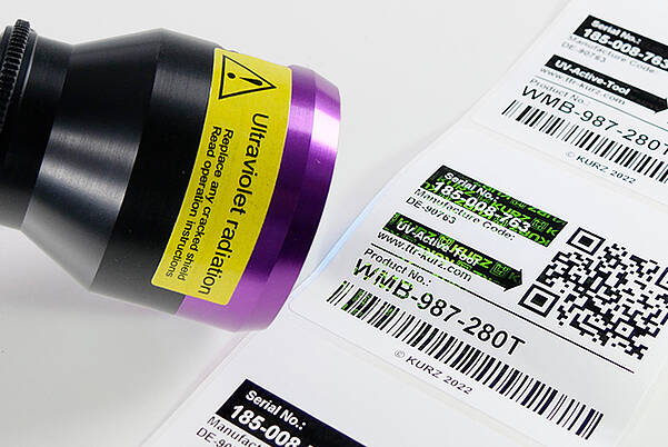 UV lamp checks security information on packaging label