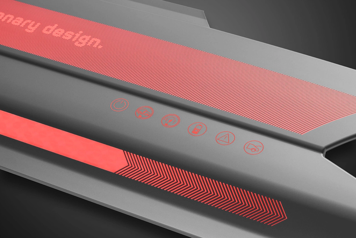 Modern Lighting Design for Vehicle Components from KURZ Rear component with red light details by LEONHARD KURZ