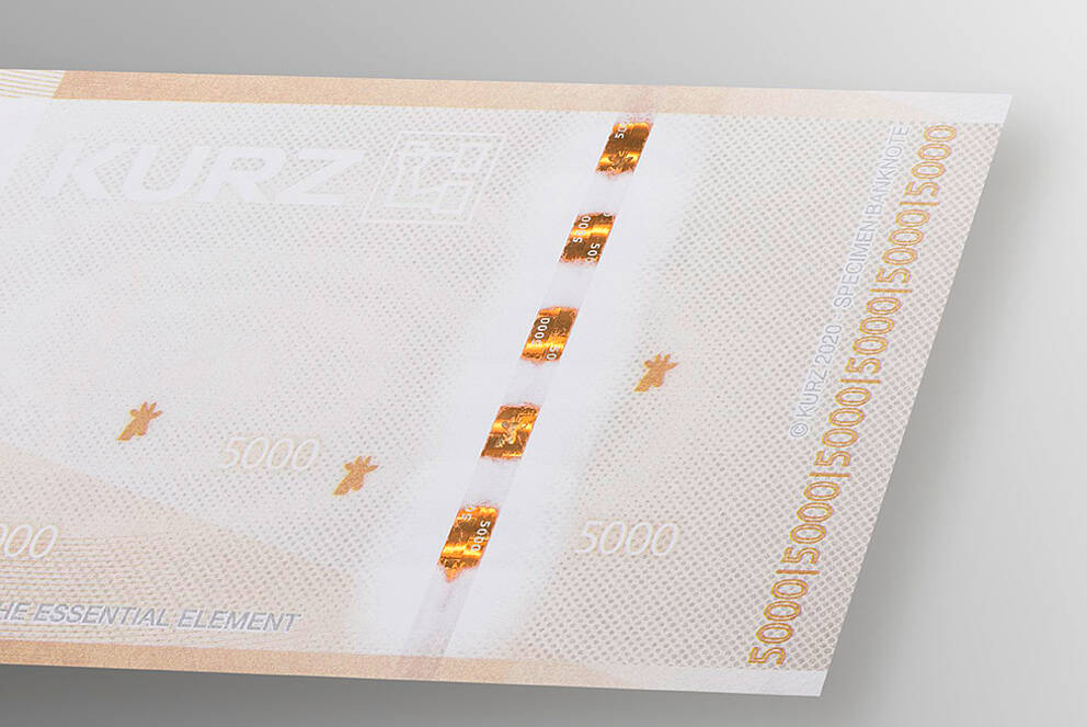 Banknote with orange security stripe for high security