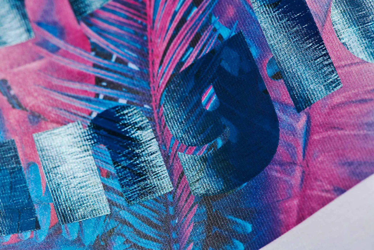 Metallic Looks & Stylish Designs for Modern Fashion Trends Hot-stamped textile finishing in metallic blue