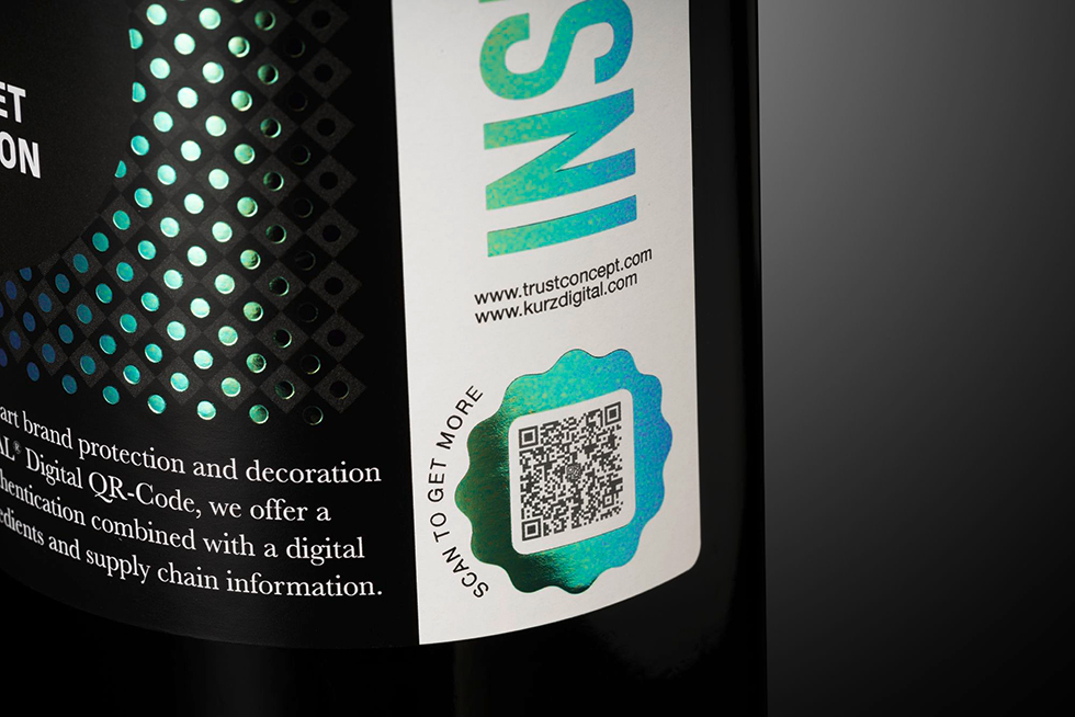 Traceability for Quality Control & Transparency in the Supply Chain Wine label with QR code on security label